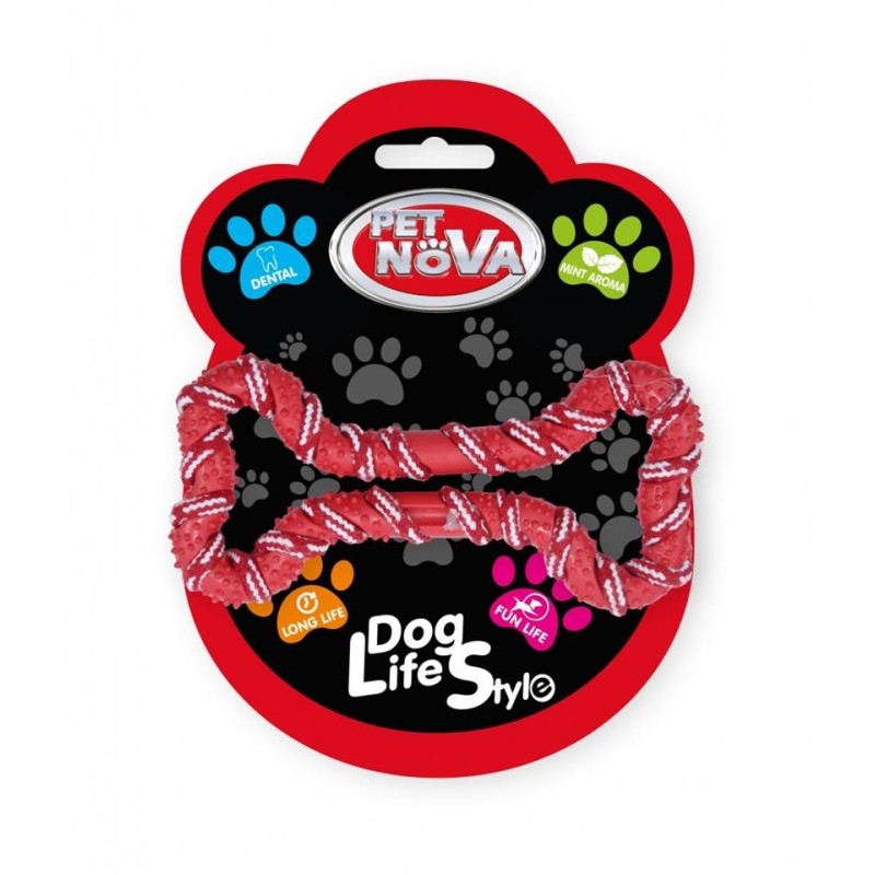 PET NOVA DOG LIFE STYLE Kauspielzeug Seil Knochen, Minze Aroma 20cm rot