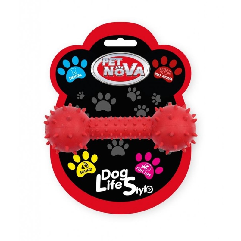 PET NOVA DOG LIFE STYLE Kauspielzeug Hantel mit Glocke Rindfleisch Geschmack 14cm Rot