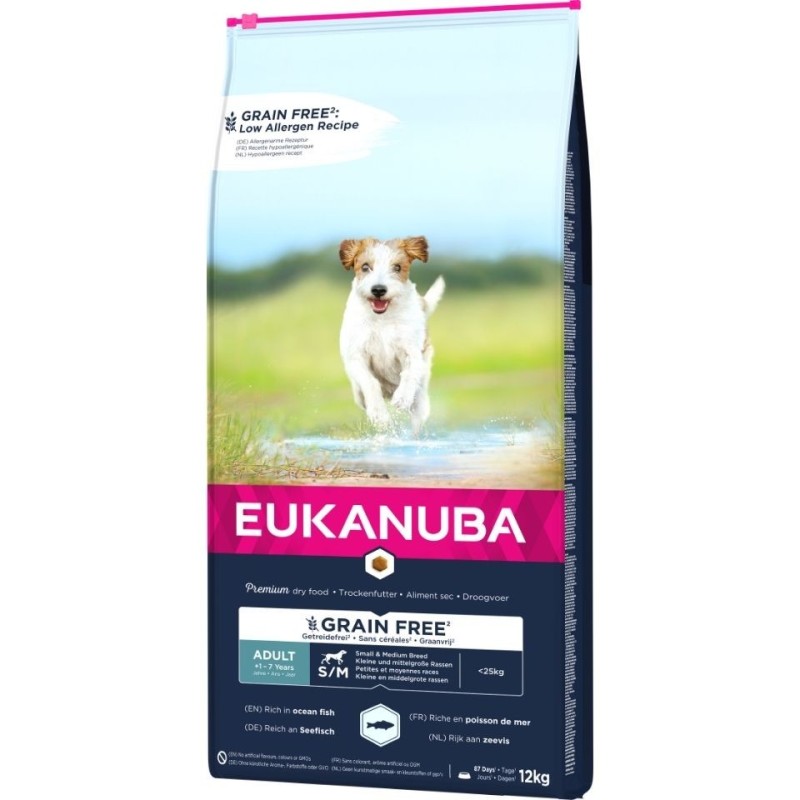 EUKANUBA Grain Free Small und Medium 12 kg Hundefutter für ausgewachsene Hunde kleiner und mittelgroßer Rassen