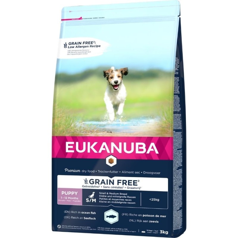 EUKANUBA Grain Free Small und Medium Welpenfutter für kleine und mittelgroße Welpen 3 kg