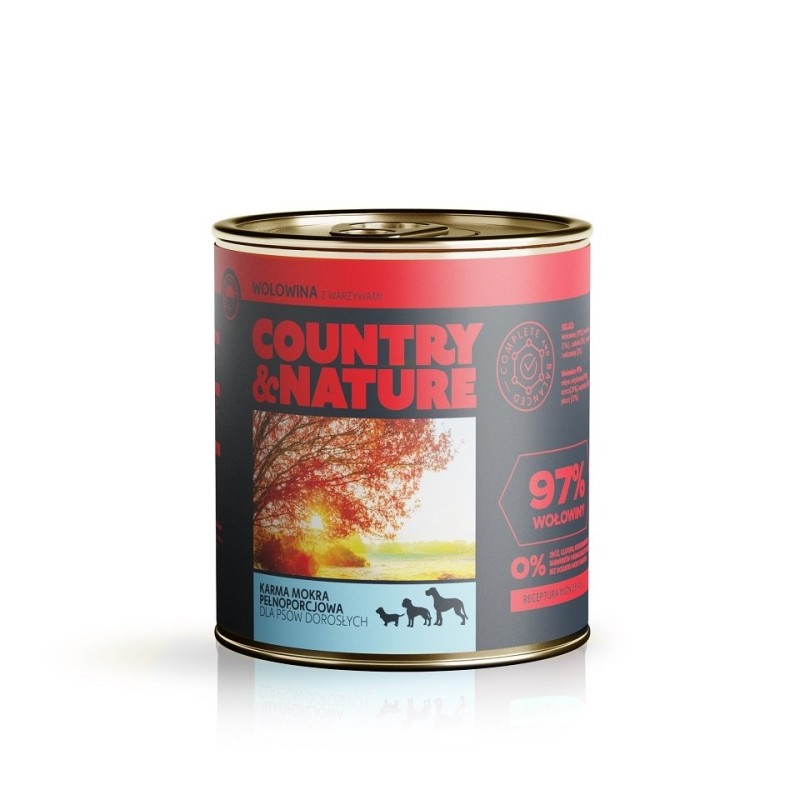 COUNTRY und NATURE Getreidefreies Nassfutter Rindfleisch mit Gemüse 850g