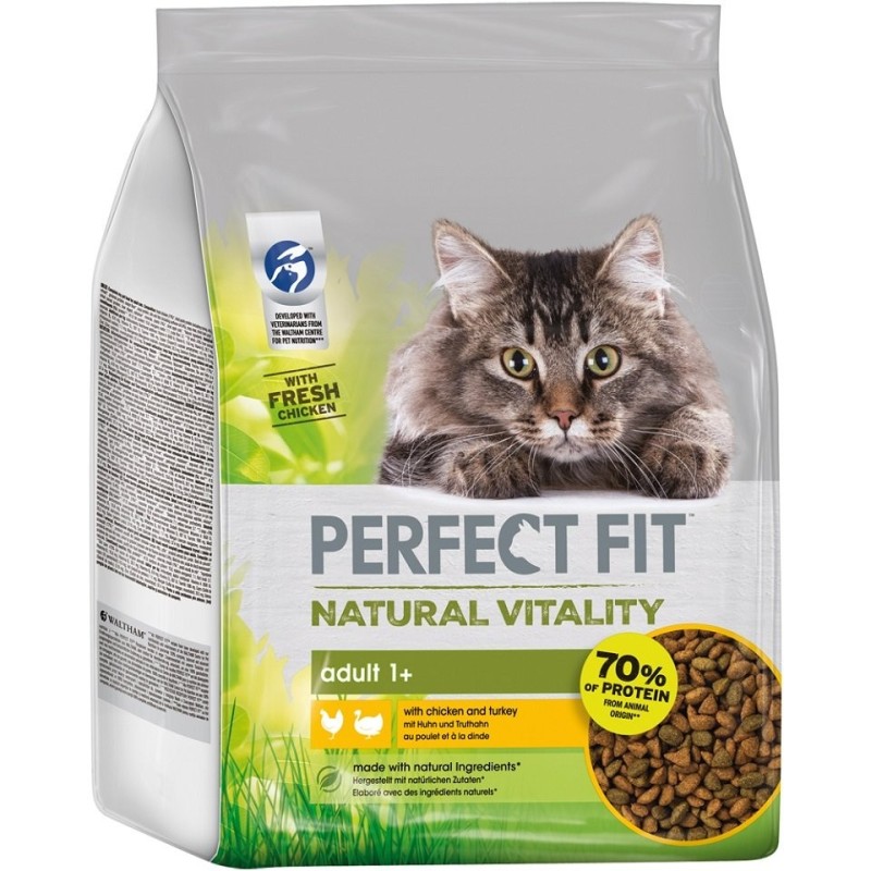 PERFECT FIT Natural Vitality mit Huhn und Truthahn für ausgewachsene Katzen 3 x 2,4 kg