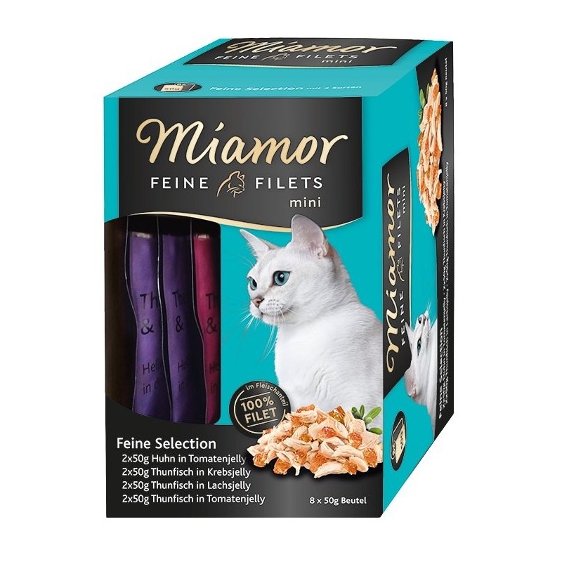 MIAMOR Feine Filets Mini Multibox in Gelee 8 x 50 g Huhn und Thunfisch mit Tomate