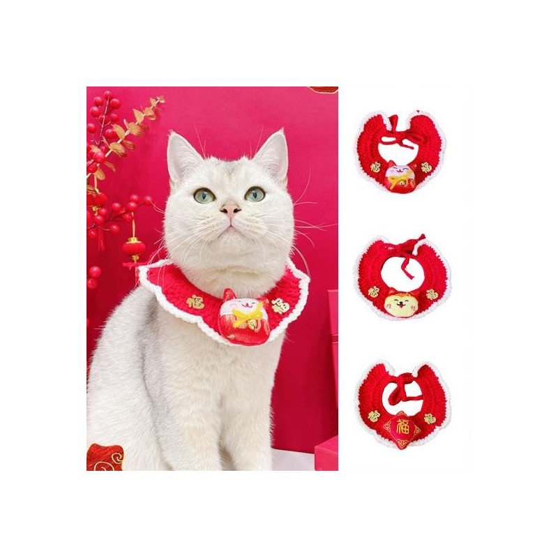 Knitted Cat Collar Cute Holiday Dress Up New Year Style Pet Scarf Winter Neck