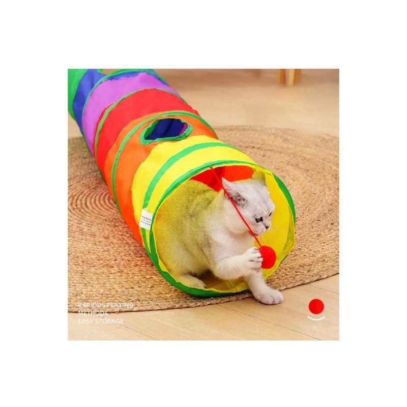 Flacher Katzentunnel, faltbar, Regenbogenfarben, lang, flach, für Katzen, Hunde, Spieltunnel, Haustierspieltunnel