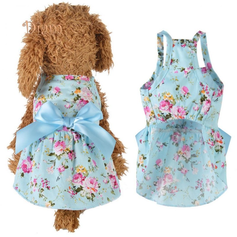 K/J Frühling Sommer Blumendruck Baumwolle Niedliches Haustierkleid Katze Hund Kostüm Outfit Kleidung