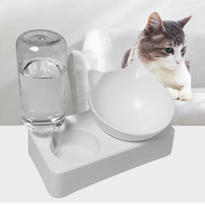 Pet Cats Dog Bowl Automatic Feeder Portion Control Spine Protection Slant Feeders Bowl Cat Drinking Bottle