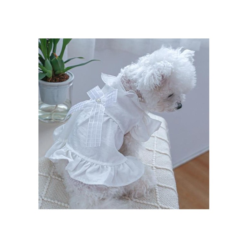 Spitzen-Bowknot-Dekor, künstliche fliegende Ärmel, Perlenkragen, Haustier-Katze-Hunde-Kleid, Hunde-Prinzessin-Tüll-Kleid