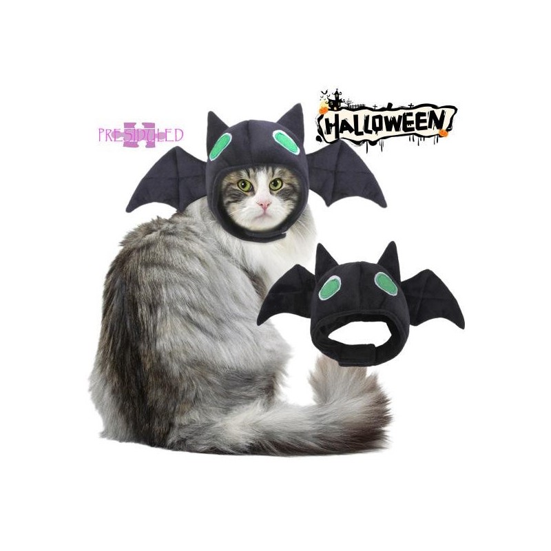 Haustier-Kopfbedeckung, niedliche Fledermaus-förmige Haustiermütze, Halloween-Kostüm, weich, bequem, für Katzen und Hunde, He