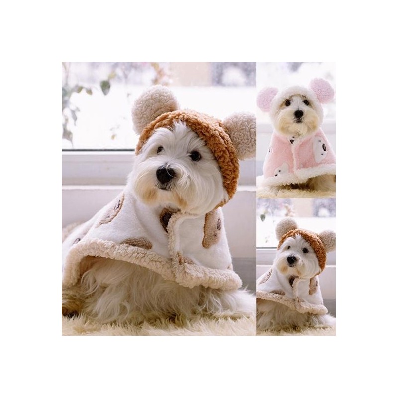 Pet Cape Cartoon Bear Pattern Keep Warmth Soft Texture Pet Dogs Cloak Outfit