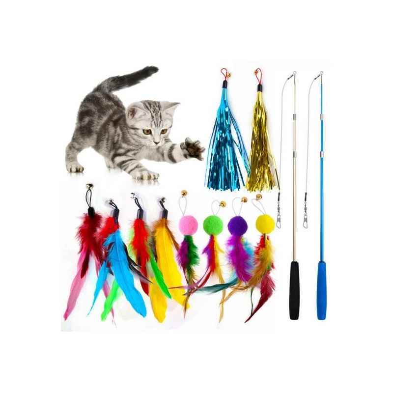 12Pcs / Set Excellent Cat Chasing Spielzeug Attraktiver Teaser mit 10 Ersatz Quastenfeder