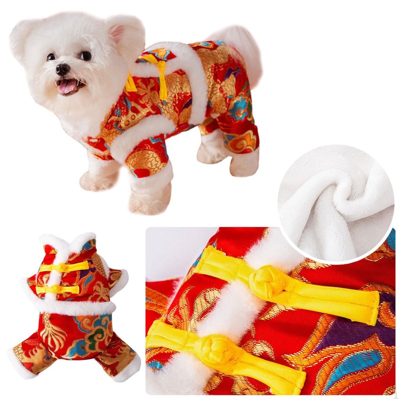 Chinesisches Jahr Hundekostüm Tang Pet Knot Buttons Mantel für Katzenurlaub