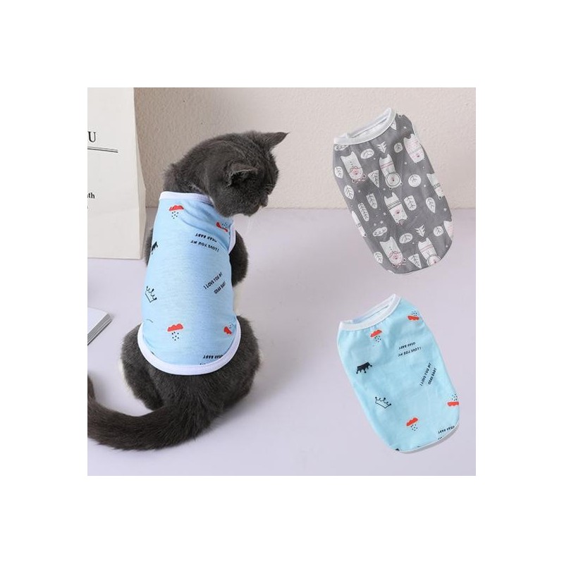 Haustier Weste Rundhals Cartoon-Muster Ultra-dünne Kawaii Anti-fade Welpen Tank Shirt Kostüm Katze