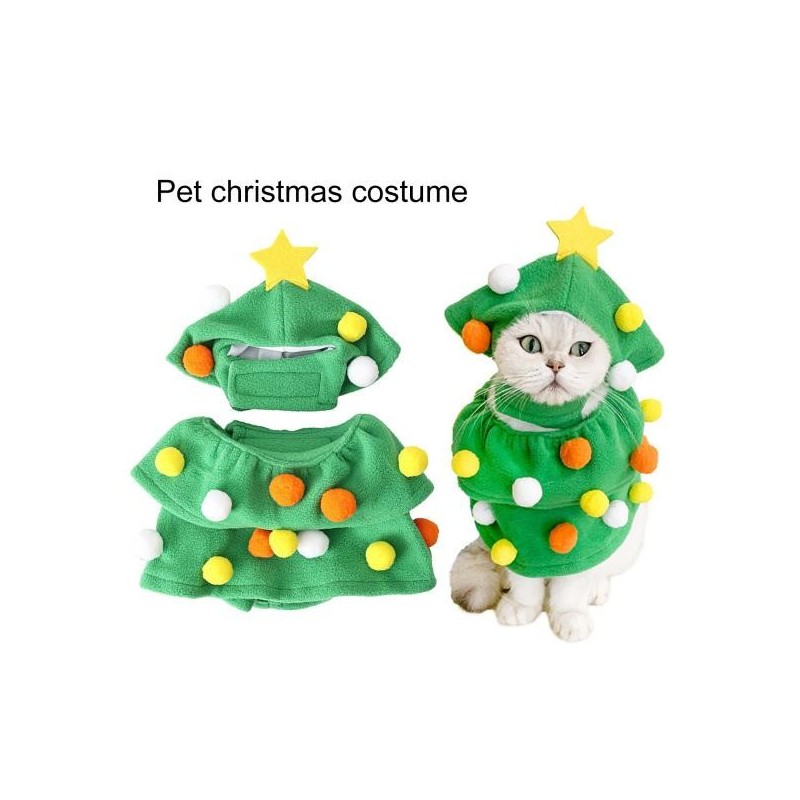 2Pcs/Set Christmas Tree Pet Clothing Pompoms Yellow Star Decor Soft Adjustable Sleeveless Dress Up