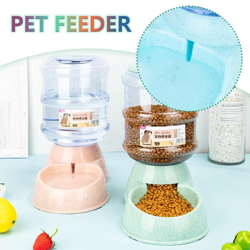 Large Capacity 3.8L Automatic Pet Feeder For Cats Combination Dogs Cat Bowl Food Storage Bucket P8Y9