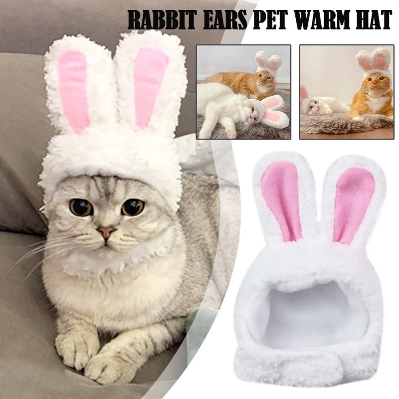 Funny Cat Headgear Cute Rabbit Ears Cap Warm Plush Ears Cat Accessories Hat PhotoProp Pet Bunny Cosplay Headdress Pet