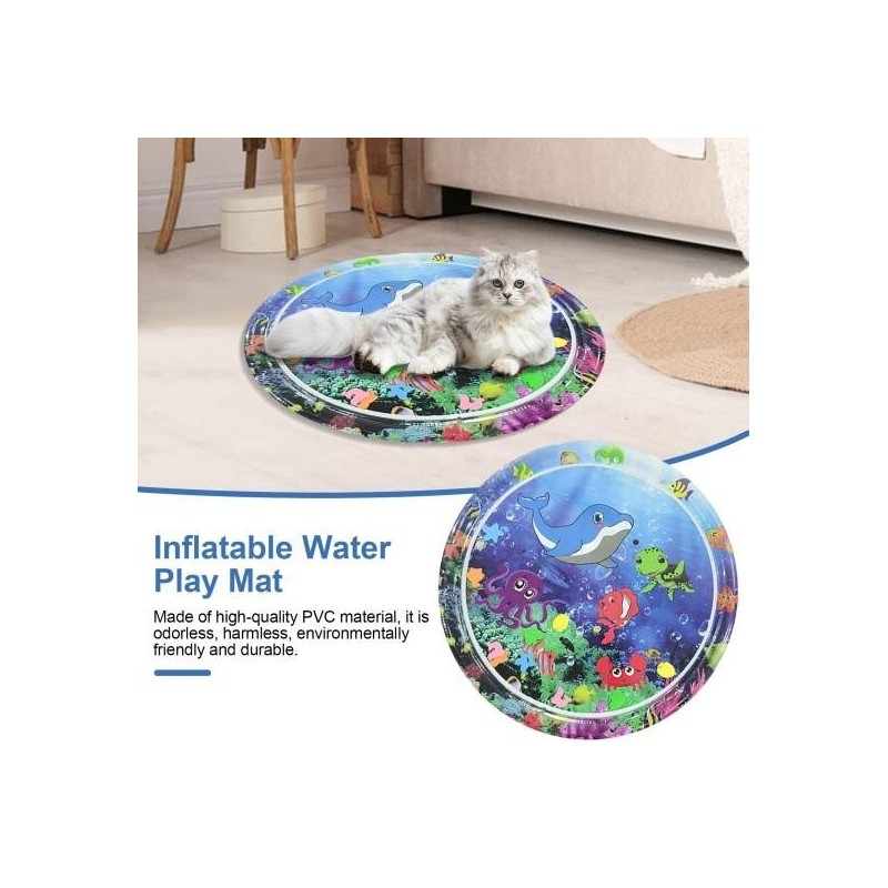 Sensorische Wasserspielmatte, interaktives Katzenspielzeug, Selbstspielmatte mit Meerestiermustern, aufblasbares, mit Wasser