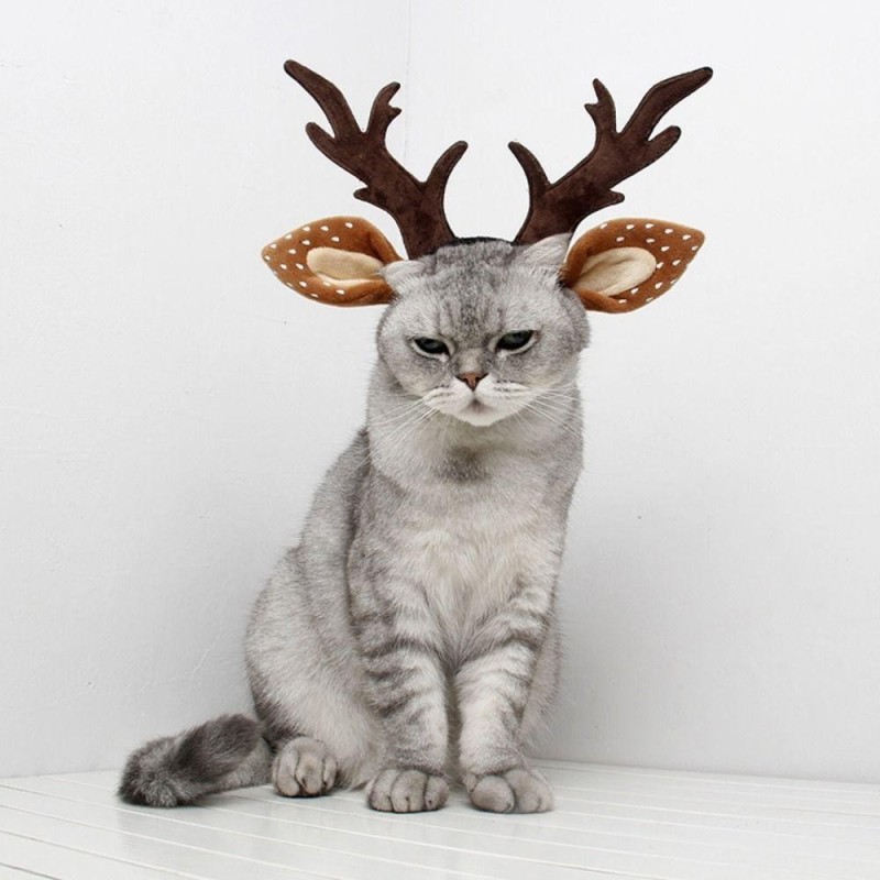 Elastic Pet Antlers Headwear Soft Pet Reindeer Cap Cat Antlers Headband  Christmas