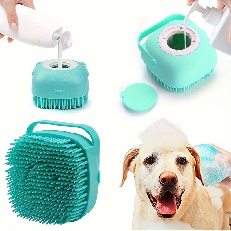 Dog Bath Brush, Soft Silicone Pet Shampoo Massage Dispenser Grooming Shower Brush For Short Long Haired Dogs And Cats Washing