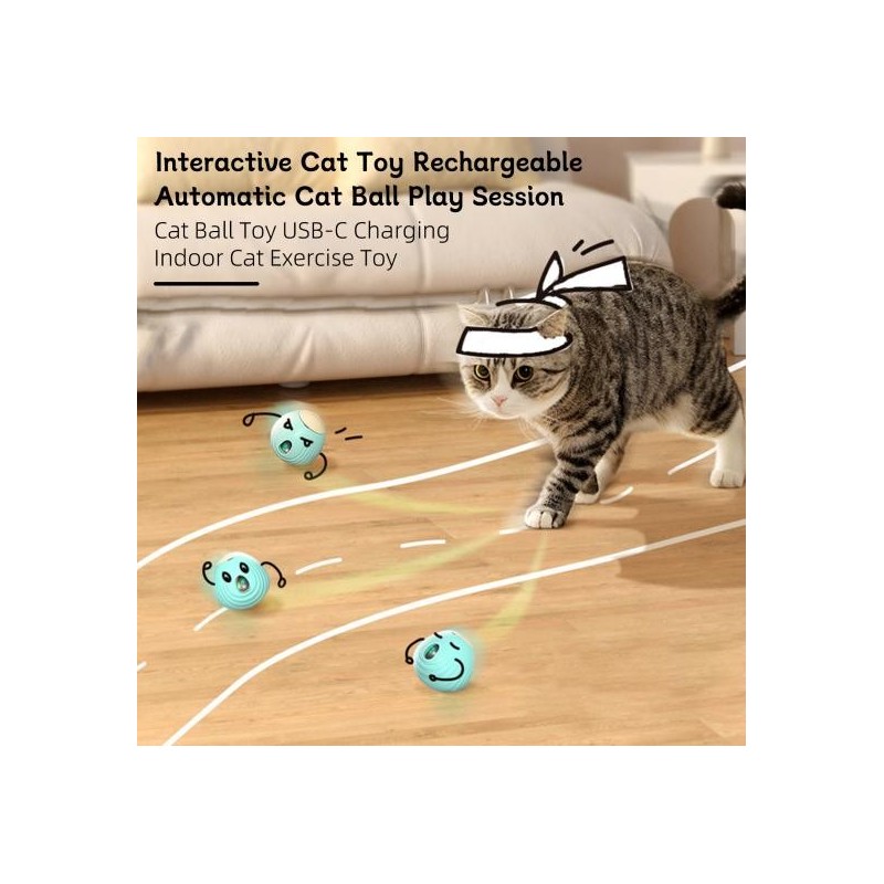 Interactive Cat Ball Toy Smart Teasing Ball Toy USB Rechargeable Rolling Ball Automatic Moving Ball Toy for Indoor Cats Dogs