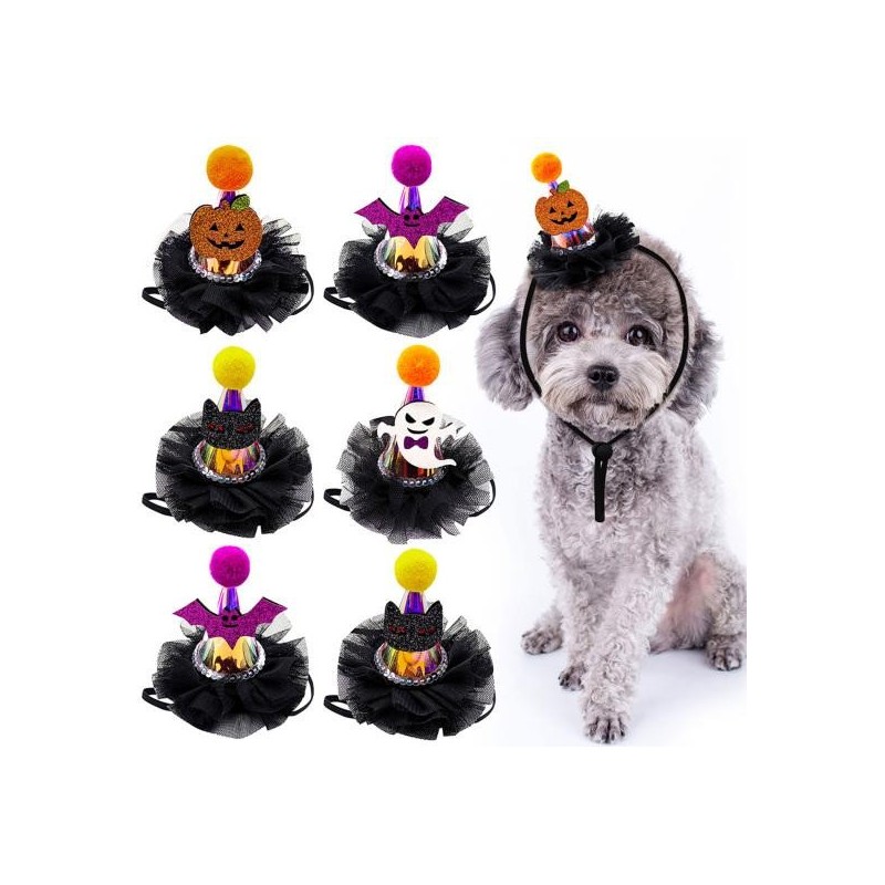 Pet Headgear Adjustable Cartoon Ornament Friendly to Skin Non-Glaring Easy-wearing Polyester Dog Halloween LED