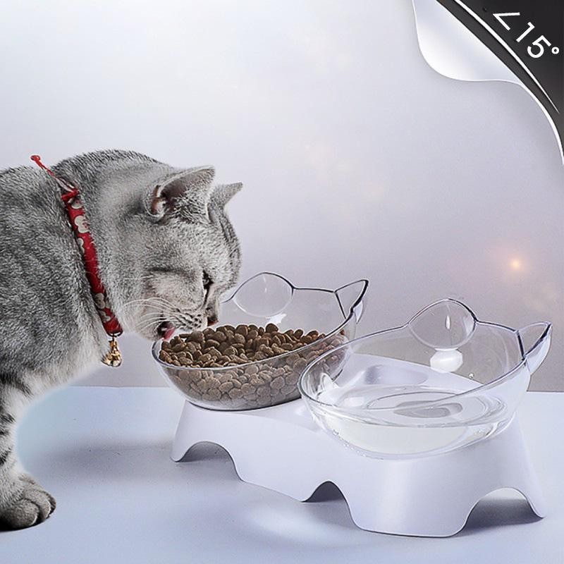 Cat Bowl Dog Basin Non-slip Double Bowl Cat Food Pet Bowl with Stand Transparent Cat and Dog Water Bowl Feeder Cat Accessorie