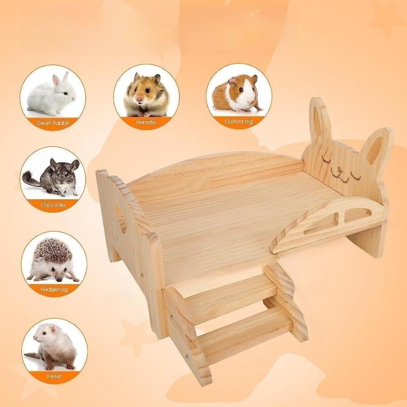 Plattformbett aus Holz mit Treppe, ideal für Meerschweinchen, Zwergkaninchen und andere Kleintiere