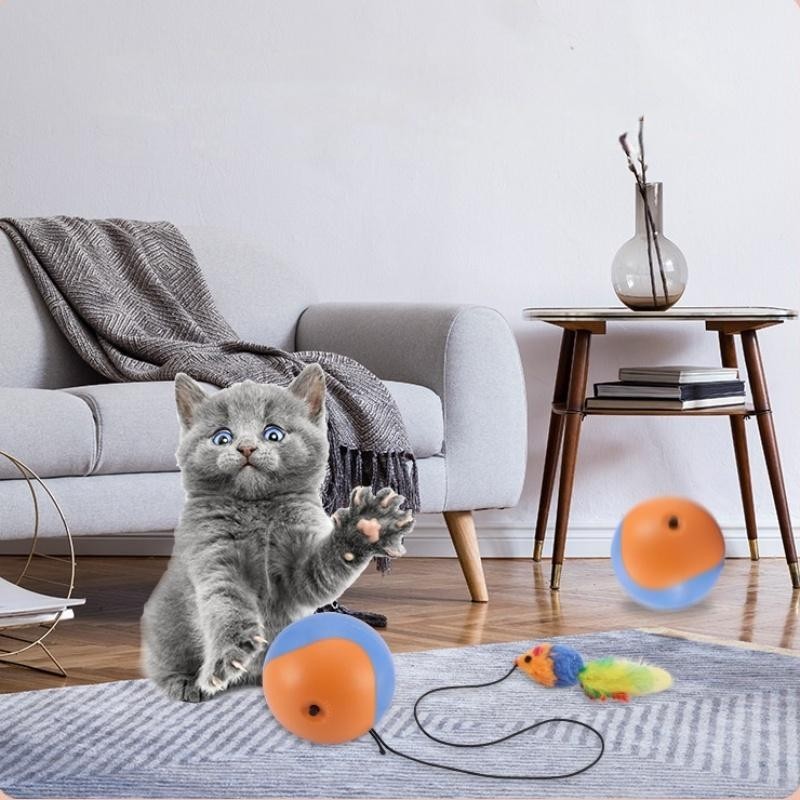 Automatic Rolling Chase Ball  Interactive Cat Ball Toy Fun Tracker with Fluffy Tail A Small Mice Pets Smart Automatic Teaser