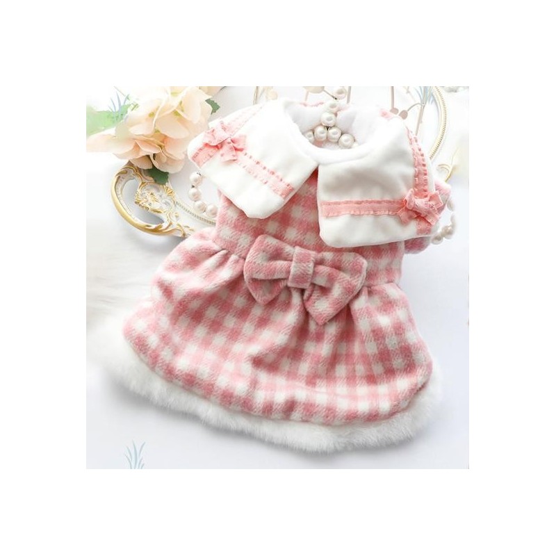 Haustier Kleid Große Saum Plaid Print Bib Bow-knot Dick Halten Warm Prinzessin