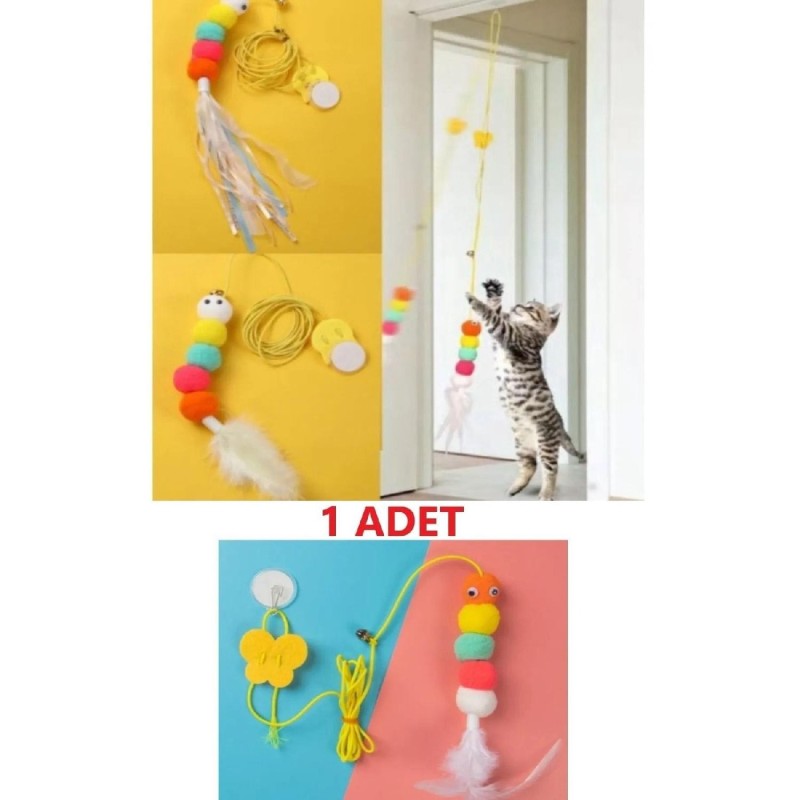 Elastische selbstklebende bunte Katzenspielstange, Katzenspielzeug, selbstklebendes Angelruten-Trainingsspielzeug