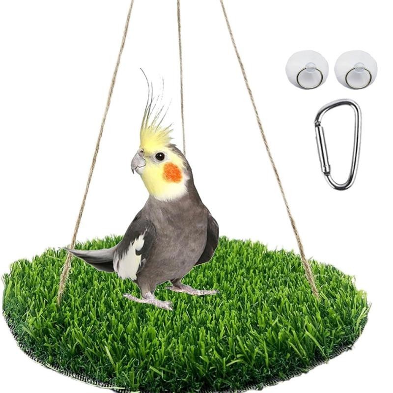 Vogelschaukel für Sittiche, Vogelgrasschaukelmatte, Papageienkäfig-Hängematte mit verstellbarem Seil, Haken und