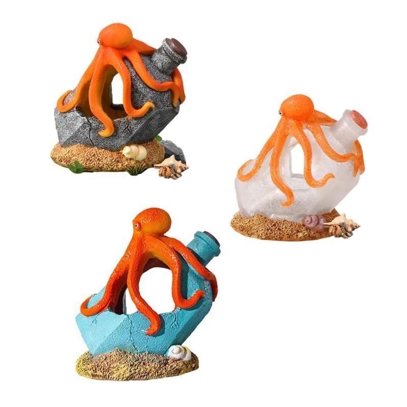 Aquarium Octopus Flowing Bottle Ornament, Fish Tank Octopus Landscape Decoration, Simulated Resin