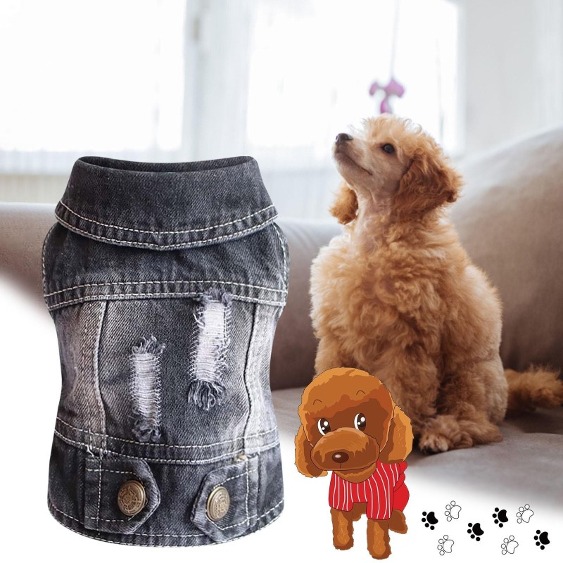 Jeansweste, Jacke, T-Shirt, süße Welpenkleidung, bequeme, coole Kleidung für kleine Hunde