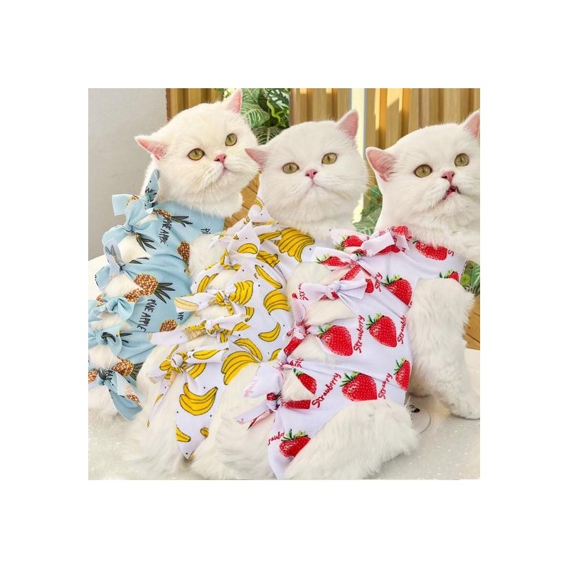 Cat Neutering Suit Fruit Print Recovery Clothing Anti-Lick Jumpsuit After Surgery Adjustable Strap Soft Breathable Postoperat