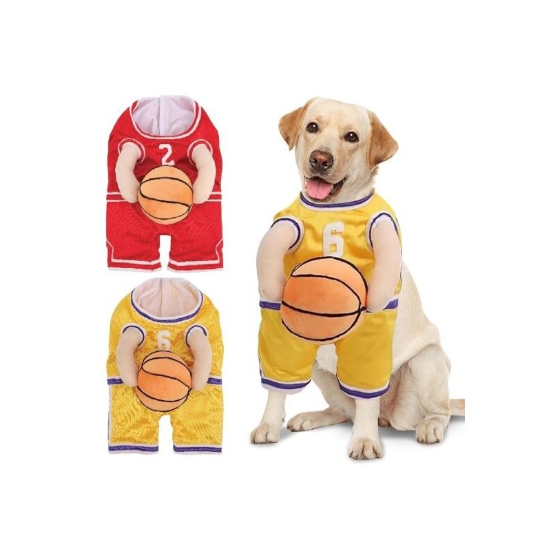 Hunde-Basketball-Kostüm mit Ball, Hunde-Basketballspieler-Kleidung, Haustier-Outfit, Halloween-Hundebekleidung für Partys, Al