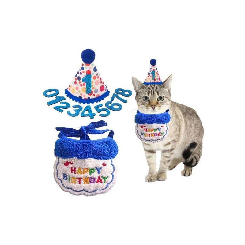 Katze Geburtstag Party Supplies Haustier Hut Bandana Zahlen Set Hund Schal Hut Kostüm Haustier Feier