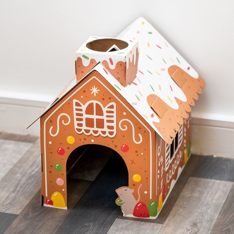 Katzenhaus aus 100% Karton zum Selberbauen - Weihnachten Lebkuchenhaus Puckator