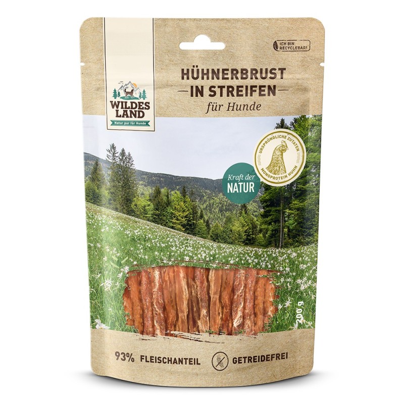 Wildes Land | Hühnerbrust in Streifen | Fleischsnacks | 8 x 200 g