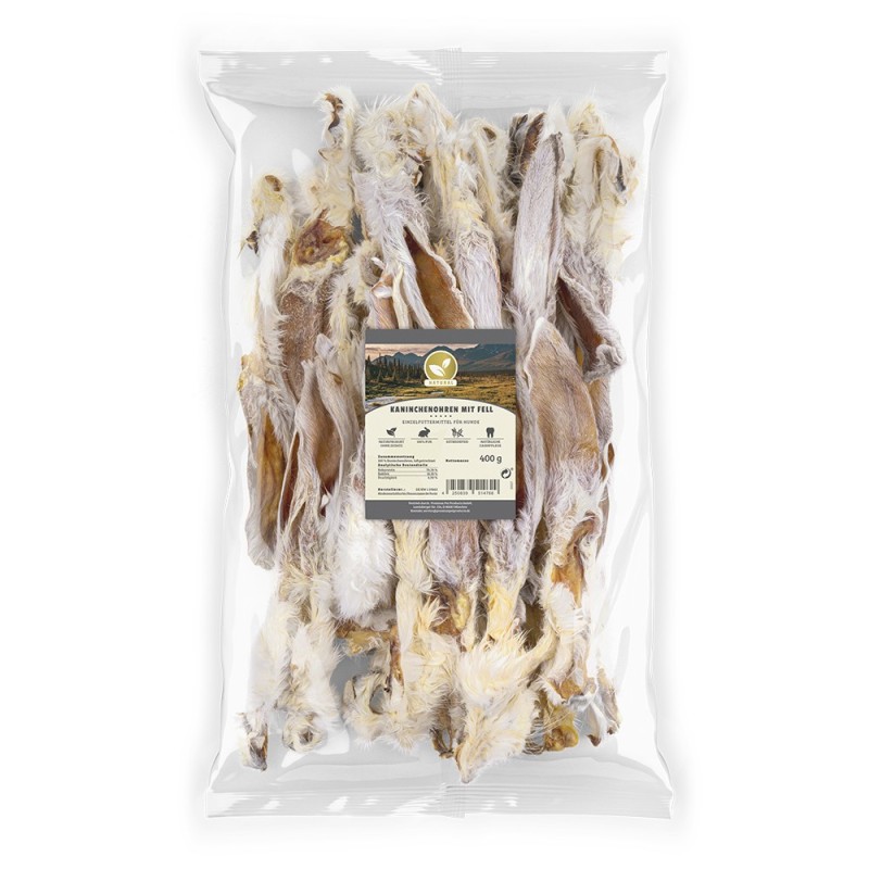 Natural | Kaninchenohren mit Fell | 400 g