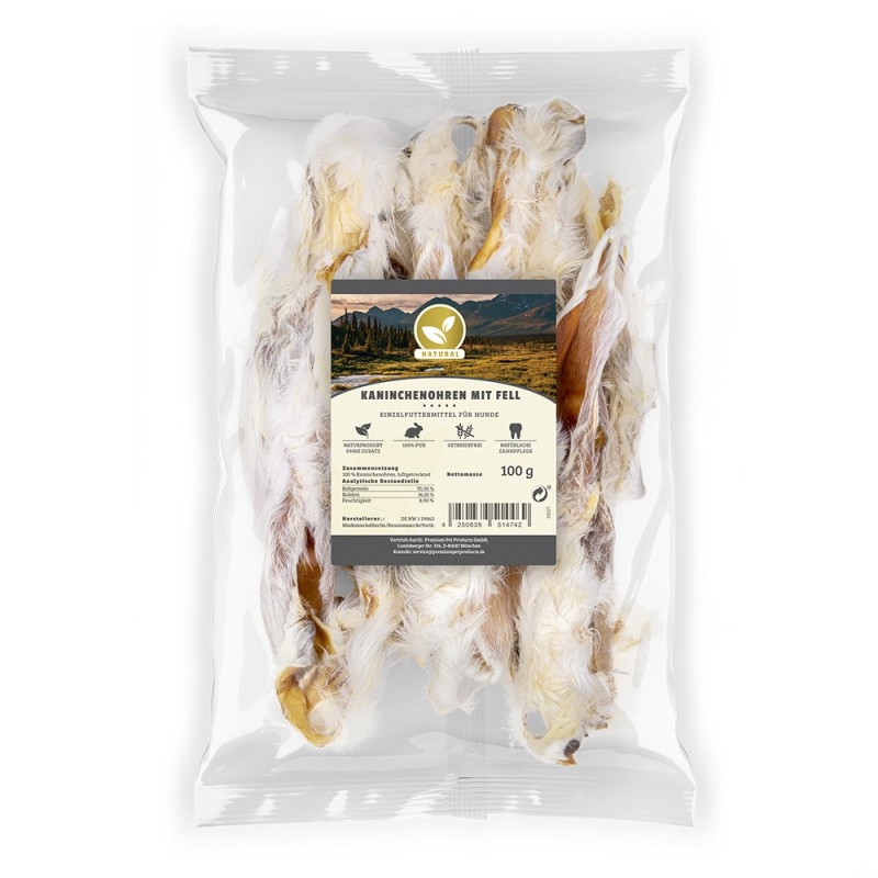 Natural | Kaninchenohren mit Fell | 100 g