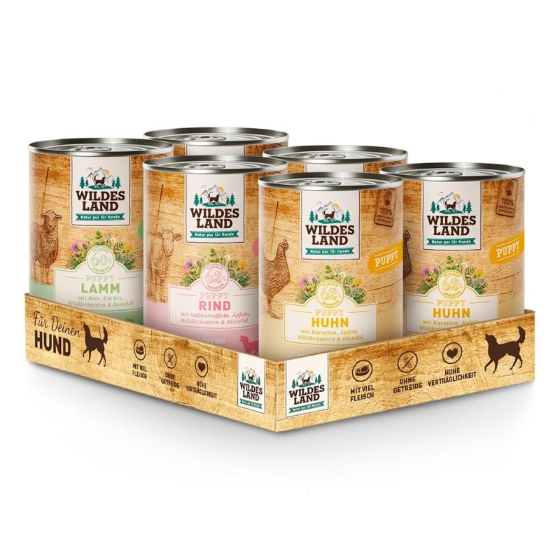 Wildes Land | Nassfutter Mixpaket | Classic Puppy | 6 x 400 g