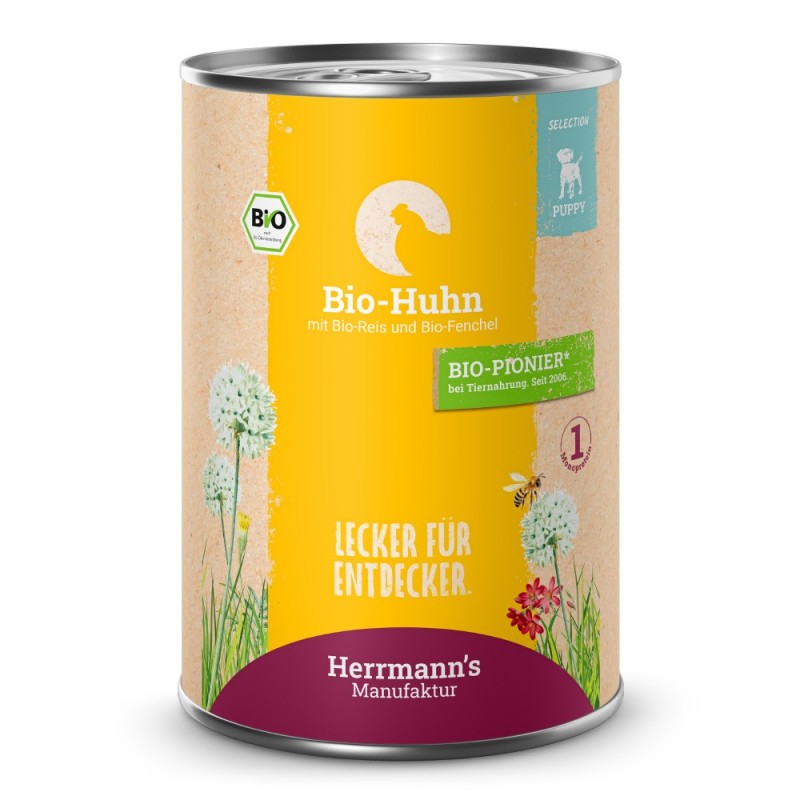 Herrmann's | Bio Huhn mit Reis und Fenchel | Selection Puppy | 6 x 400 g