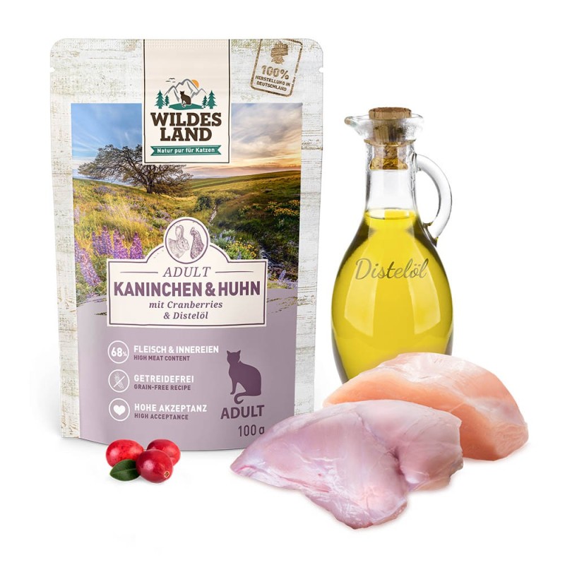 Wildes Land | Kaninchen und Huhn mit Distelöl | Classic Adult | 24 x 100 g