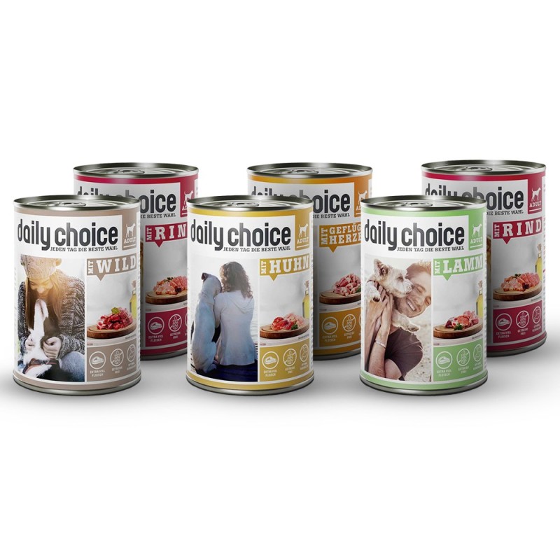 daily choice | Mixpaket Nassfutter für Hunde | 6 x 400 g