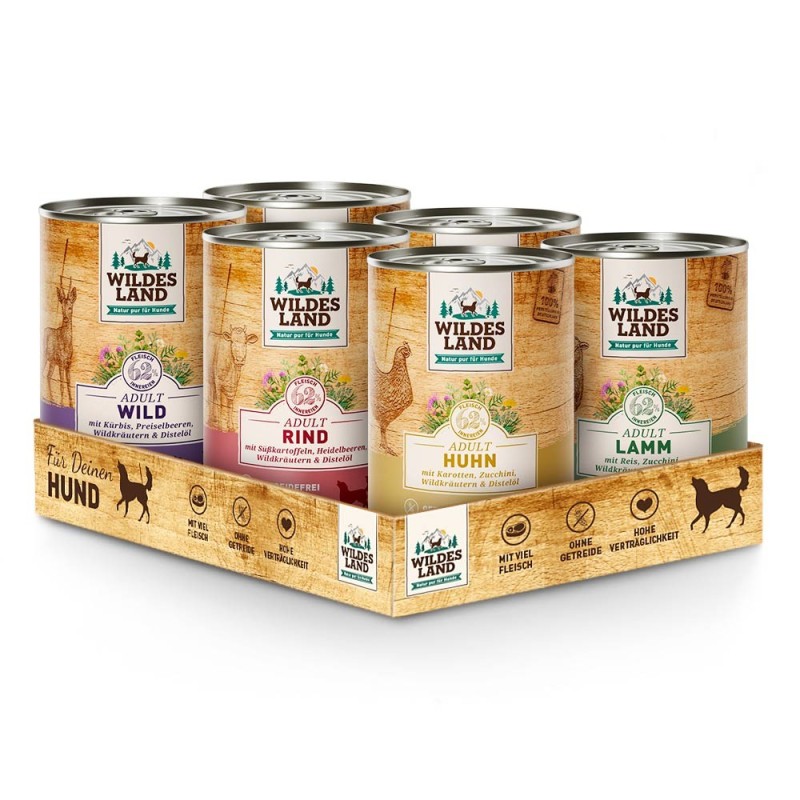 Wildes Land | Nassfutter Probierpaket | Classic Adult | 6 x 400 g