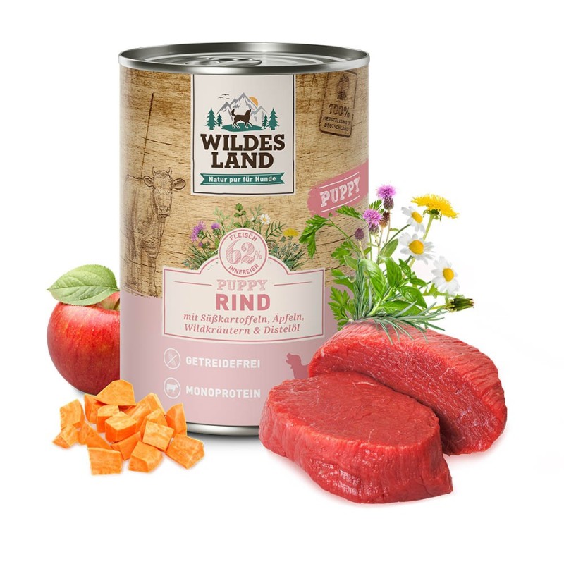 Wildes Land | Rind mit Süßkartoffel | Classic Puppy | 12 x 400 g