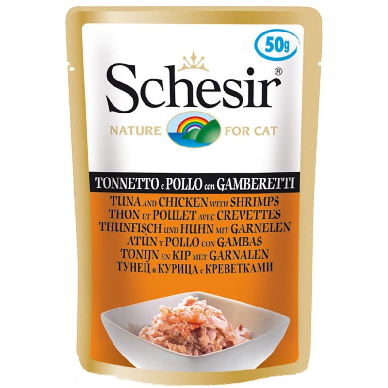 Schesir Cat Thunfisch, Huhn mit Garnelen 30x50g